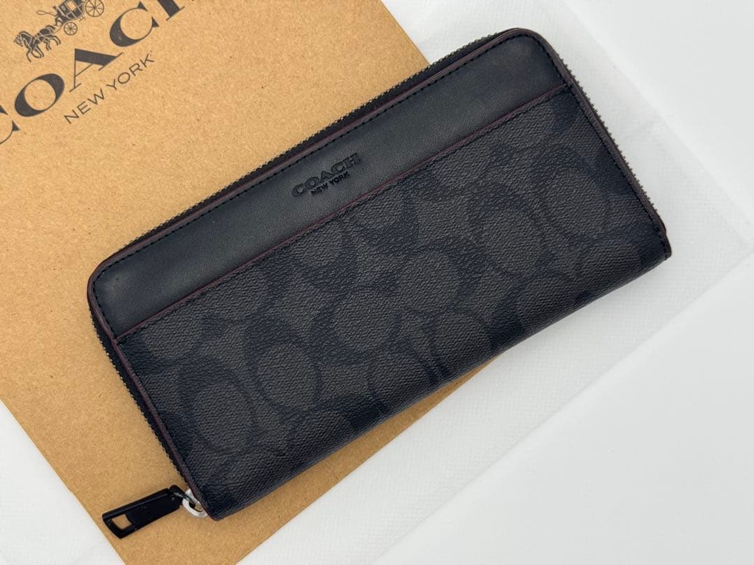 COACH コーチ メンズ 長財布 シグネチャー ブラック オックスブラッド 黒